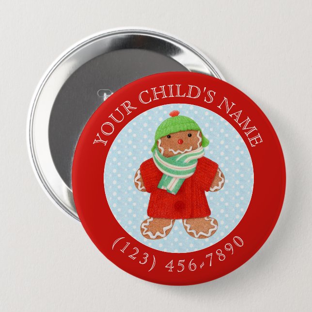 WOOLIE GINGERBRAD Child ID Button - Red Knapp (Framsida & baksida)