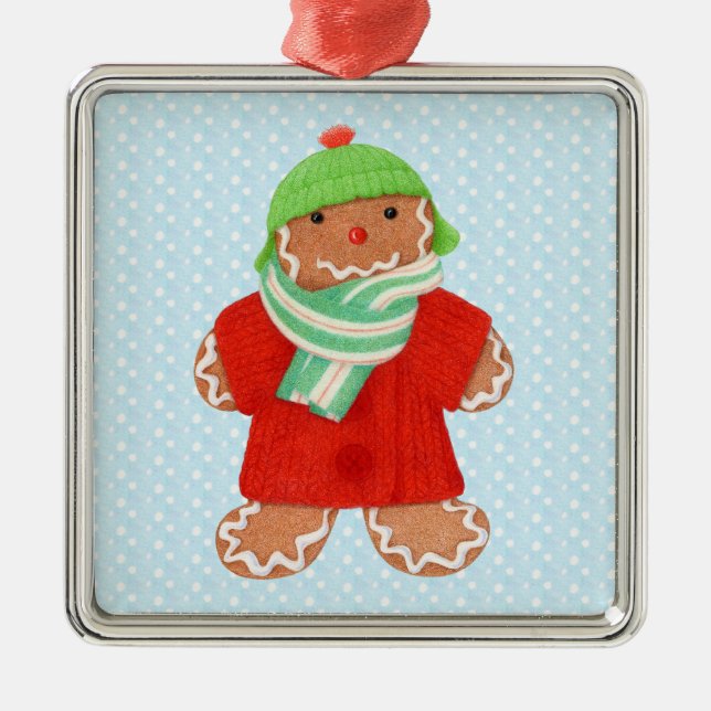 WOOLIE GINGERBREAD Premium Square Ornament/Snö Julgransprydnad Metall (Framsidan)