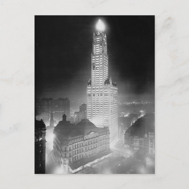 Woolworth Building nattetid, 1920 Vykort (Framsida)