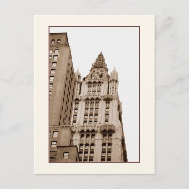 Woolworth Bygger Sepia Postcard Vykort (Framsida)