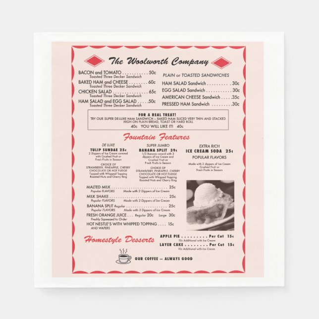 Woolworth Menu Pappra Napkins Pappersservett (Framsidan)