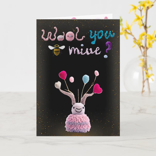 Wooly Alien Funny Valentine Photo Card Kort (Gul blomma)