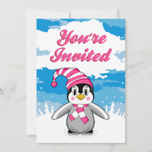 Wooly Hat Penguin Party Inbjudan