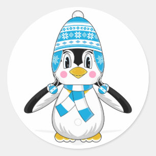 Wooly Hat Penguin Sticker Runt Klistermärke