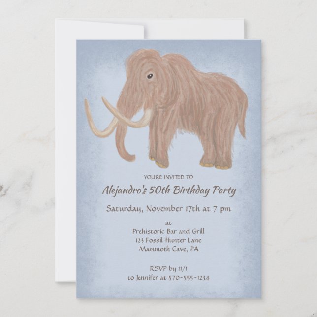 Wooly Mammoth Anpassningsbar Födelsedagsfest Inbjudningar (Framsida)