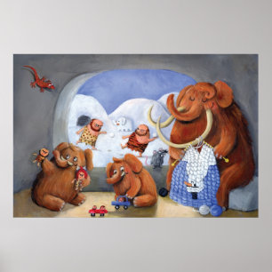 Wooly Mammoth Family in Ice Age Poster