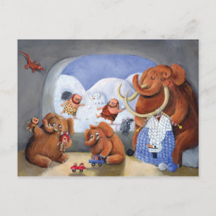 Wooly Mammoth Family in Ice Age Vykort