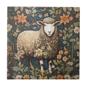 Wooly Sheep William Morris Inspired Blommigt Kakelplatta