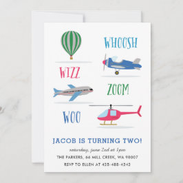 Woosh Vroom Woo Luft Barn födelsedagsfest Inbjudningar