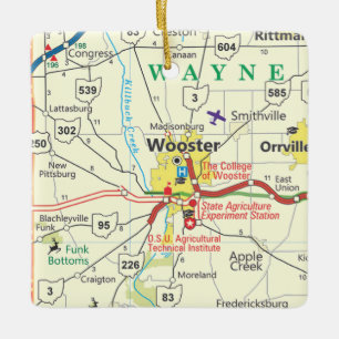Wooster Ohio Vintage Karta Julgransprydnad Keramik