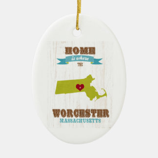 Worcester hem- Massachusetts karta - är var Julgransprydnad Keramik