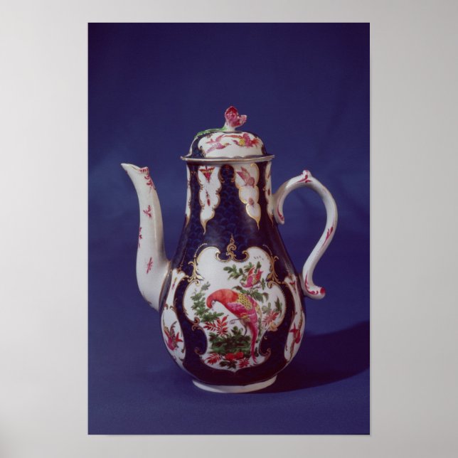 Worcester-kaffekanna, dekorerad med fåglar poster (Framsidan)