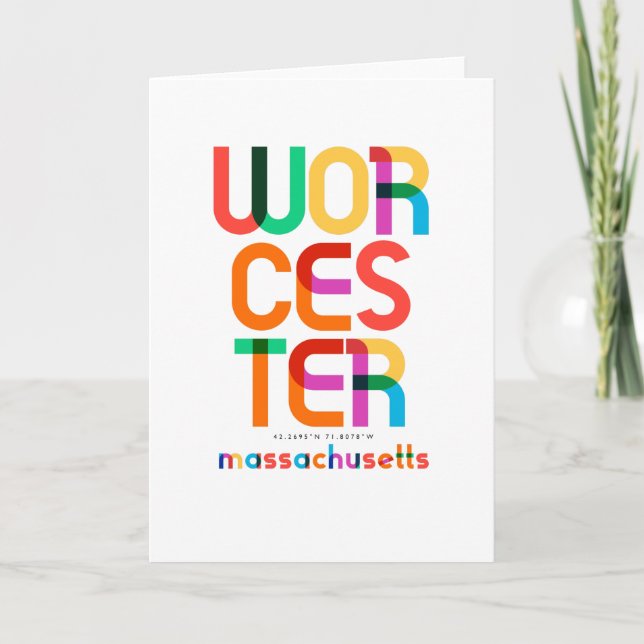 Worcester Massachusetts Mid Century, Pop Art. Kort (Framsida)
