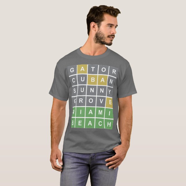 Wordle Puzzle "Miami Beach" T-Shirt (Hel framsida)