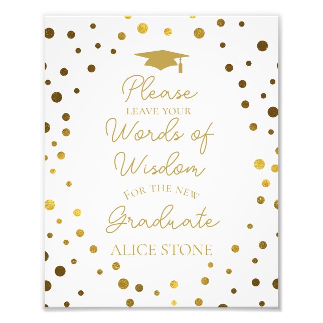 words of wisdom graduation party sign gold fototryck (Framsidan)