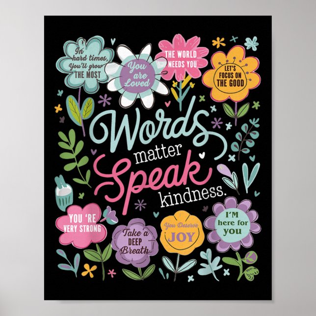 Words Speak Kindness Insrational Floral Sitive  Poster (Framsidan)
