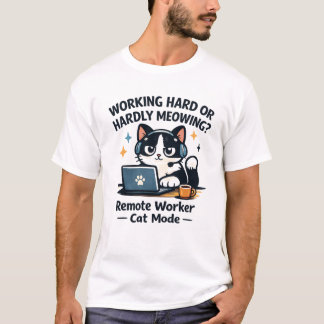 Work From Home Cat Funny Laptop Cartoon T Shirt
