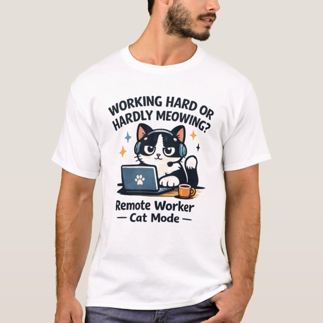 Work From Home Cat Funny Laptop Cartoon T Shirt (Framsida)