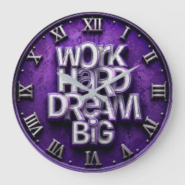 Work Hard Dream Big Office Purple Stor Klocka