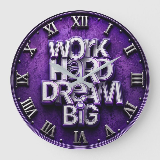 Work Hard Dream Big Office Purple Stor Klocka (Framsida)
