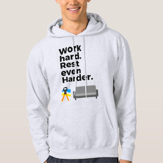 Work Hard Rest Even Harder Minimal Quote Design Hoodie (Framsida)