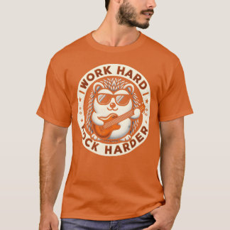 Work Hard Rock Harder Cool Hedgehog Guitar Design T Shirt