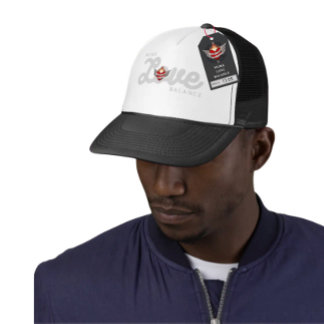 WORK LOVE BALANCE in grey script lettering Keps