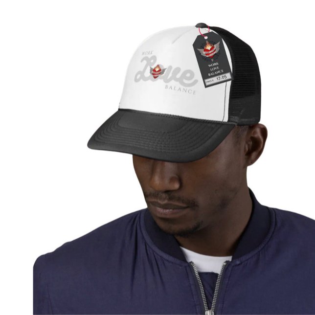 WORK LOVE BALANCE in grey script lettering Keps (Skapare uppladdad)