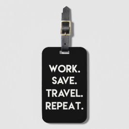 Work.Spara.Travel.Repeat. Roligtens reseoffert Bagagebricka