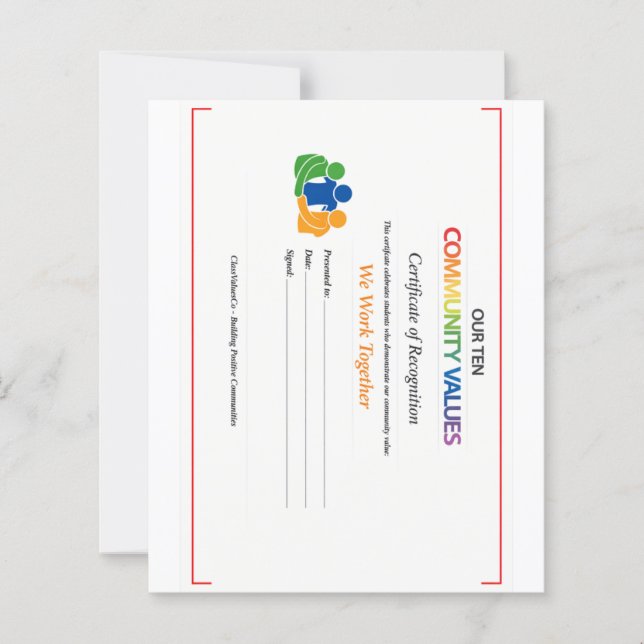 Work Together Value Certificate 4.5x5.6 Sheet  (Framsida)