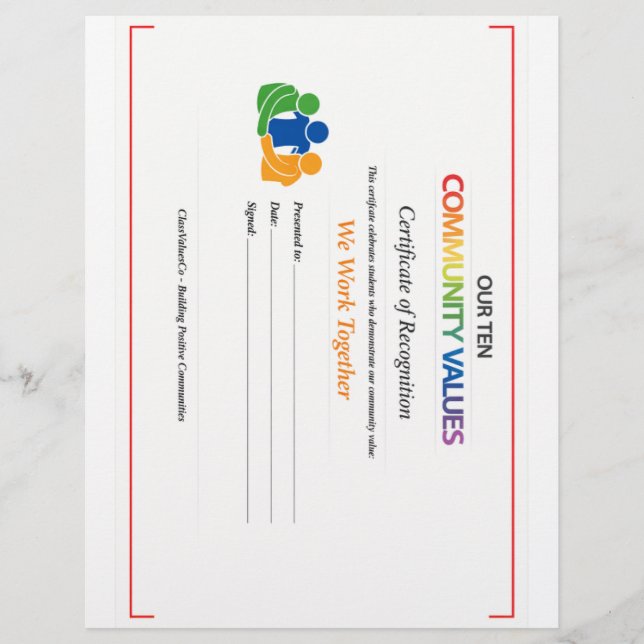 Work Together Value Certificate  Brevhuvud (Framsida)