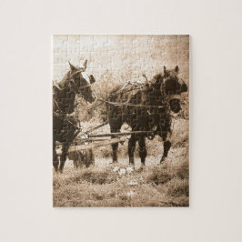 Working Amish Horses Sepia Pussel