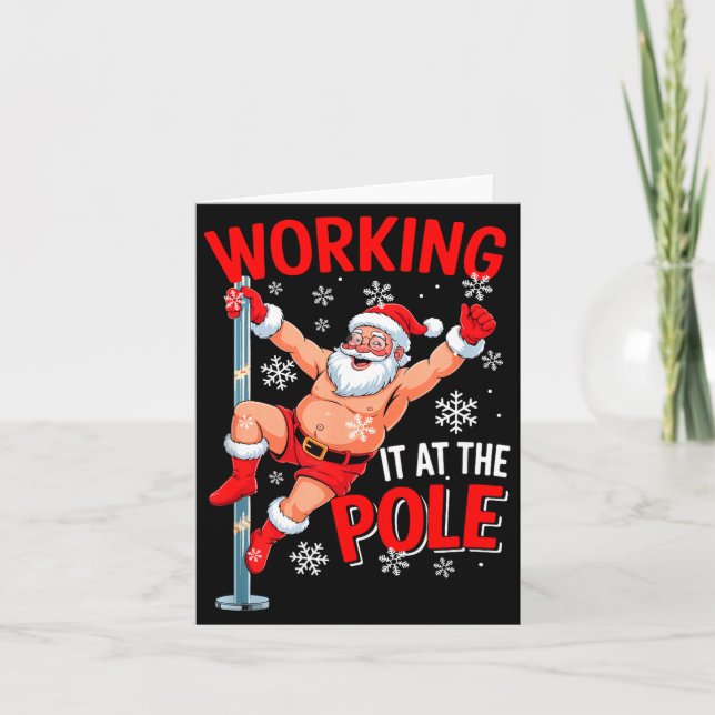 Working At Le Xmas Santa Dancing Funny Joke Dirty  Kort (Framsida)
