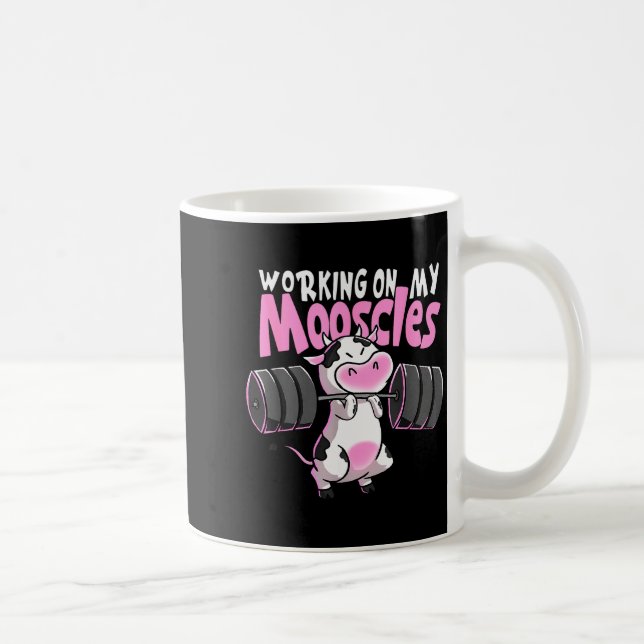Working On My Mooscles Funny Gym Cow Weightlifting Kaffemugg (Höger)