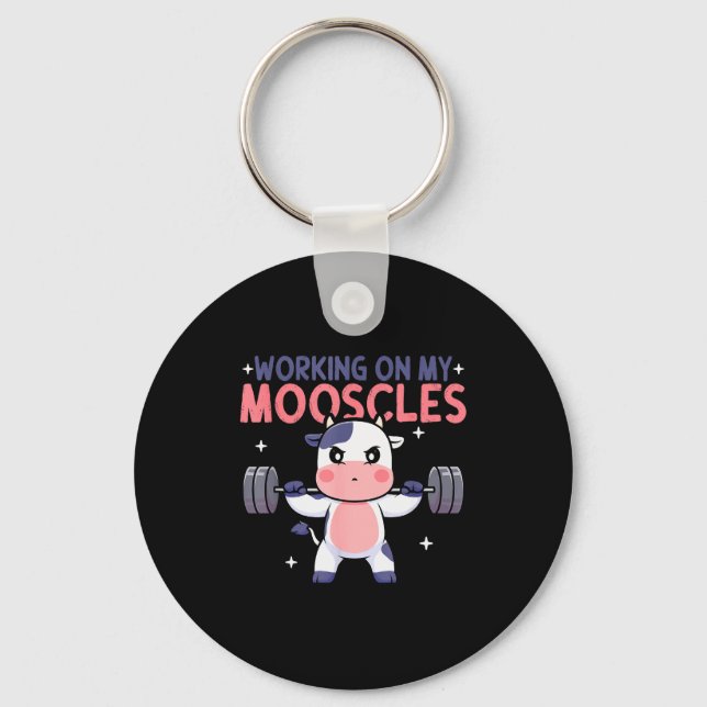 Working On My Mooscles Moo Muscles Workout Design  Nyckelring (Framsida)