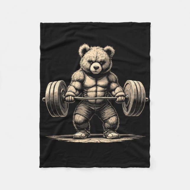 Workout Bear Deadlifter Funny Gym Tee Lifts Moti Fleecefilt (Framsidan)