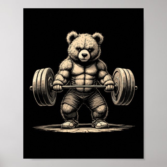 Workout Bear Deadlifter Funny Gym Tee Lifts Moti Poster (Framsidan)