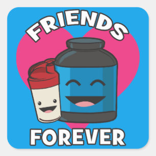 Workout Friends Forever - Cute Kawaii Funny Gym Fyrkantigt Klistermärke