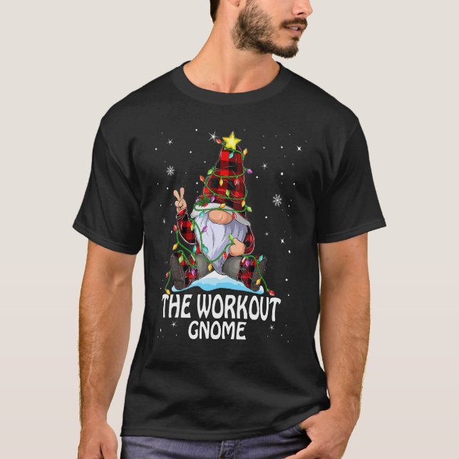 Workout Gnome Buffalo Plaid Matching Christmas Tre T Shirt (Framsida)