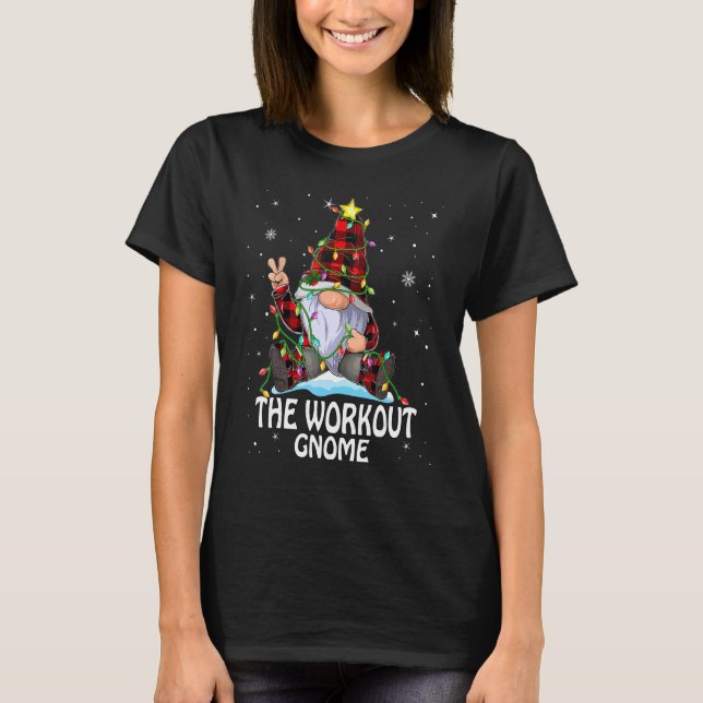 Workout Gnome Buffalo Plaid Matching Christmas Tre T Shirt (Framsida)