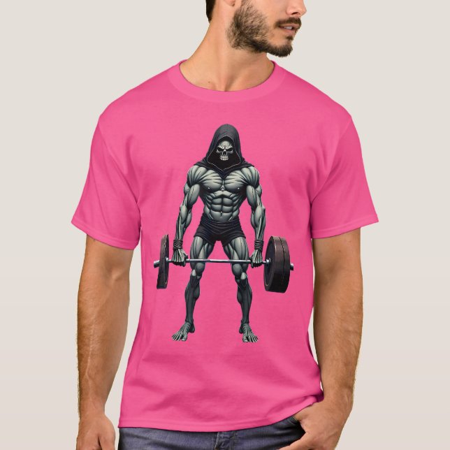 Workout Gym Grim Reaper Deadlift Weightlift T Shirt (Framsida)