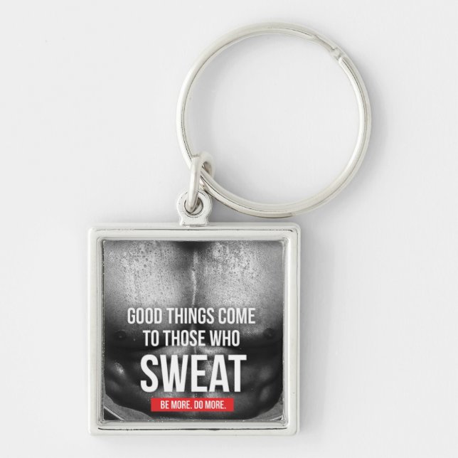 Workout Motivation - Sweat Fyrkantig Silverfärgad Nyckelring (Framsidan)