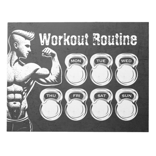 Workout Routine Weekly Planner Chic Gym Kettlebell Anteckningsblock (Framsida)
