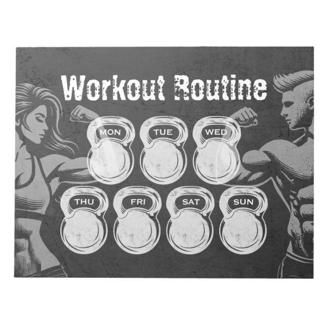Workout Routine Weekly Planner Chic Gym Kettlebell Anteckningsblock (Framsida)