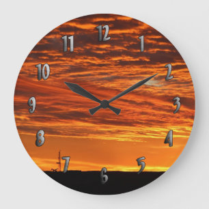 Workover Rig vid Sunset Clock (med siffror) Stor Klocka