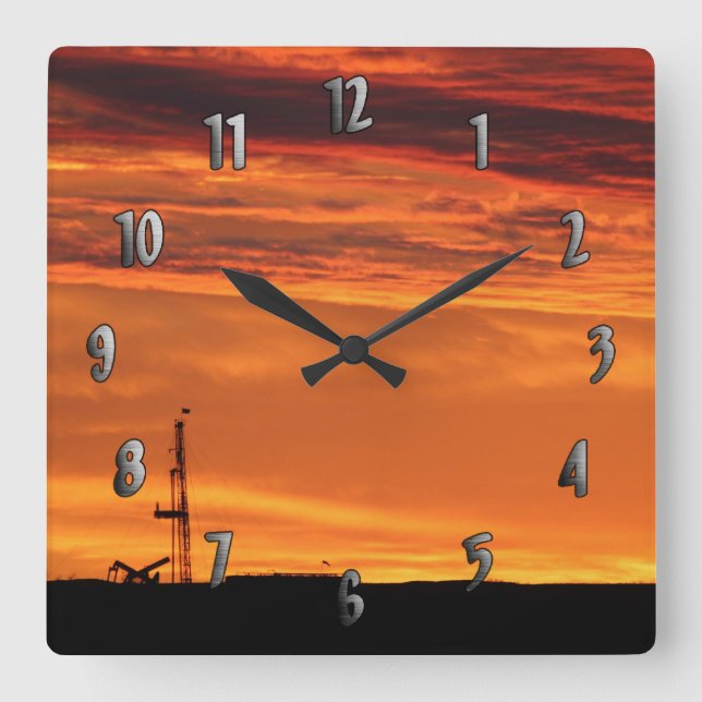 Workoverriggen på solnedgången (med numrerar), tar fyrkantig klocka (Framsida)