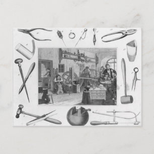 Workshop and main verktyg of jewelry, 1810 vykort