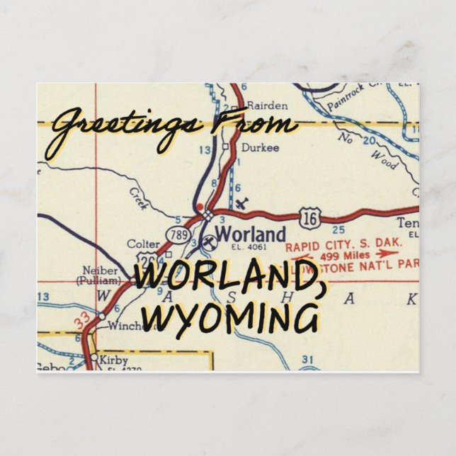 Worland Wyoming Vintage Karta Vykort (Framsida)