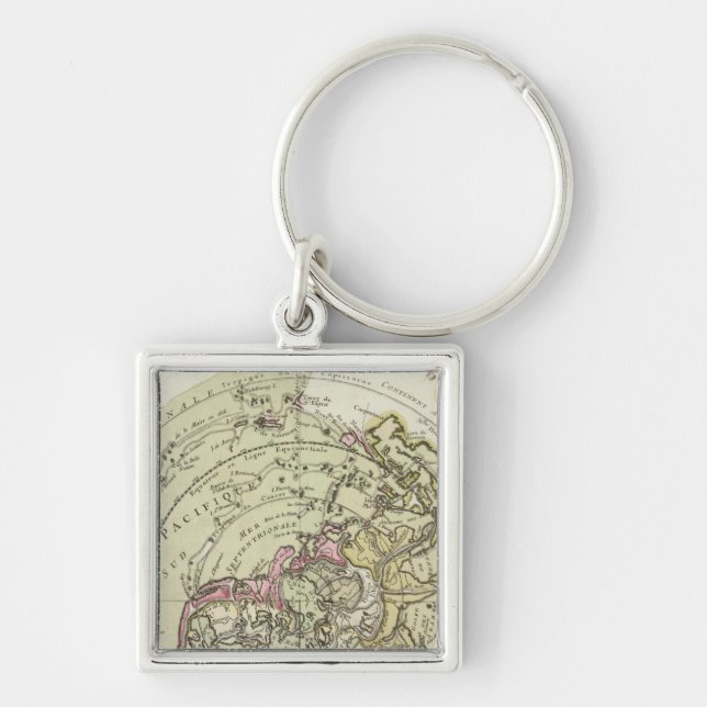 World 6 fyrkantig silverfärgad nyckelring (Framsidan)