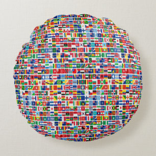 World All Land Nation Flaggor Mönster Rund Kudde